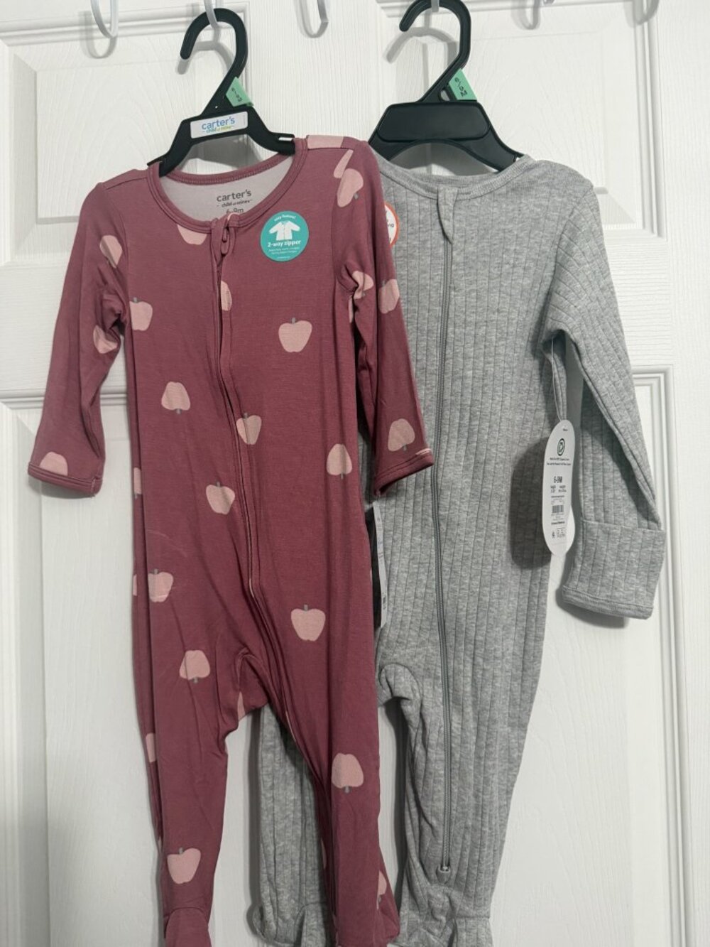 Carters & Wonder Nation Baby 2 Pack Footed Sleepers Apple Gray 6-9M